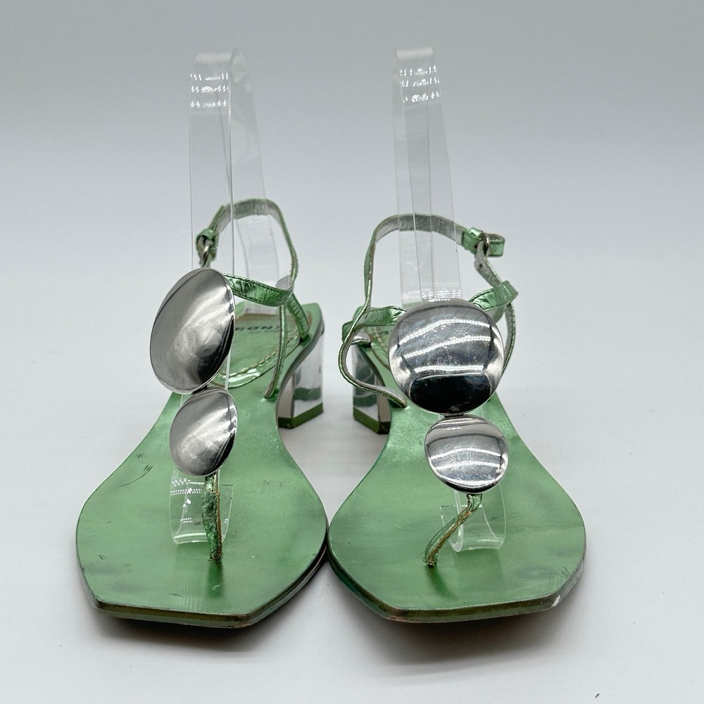 Y2K BRONX Heels Metallic Green Silvertone Jeweltone Euro Mirror Heel US 5.5-6 - Picture 5 of 11